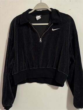 Nike cropped velour quarter zip sweatshirt in black
